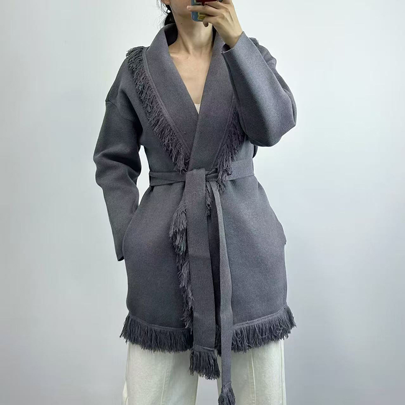 Ladies fringed long wool knit  - Wool Coat Peacoat 评论和价格
