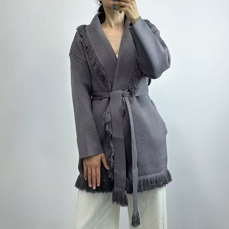 Ladies fringed long wool knit  - Wool Coat Peacoat 评论和价格