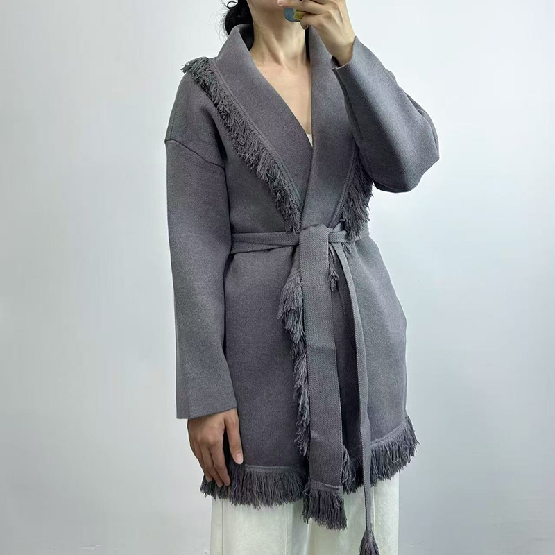 Ladies fringed long wool knit  - Wool Coat Peacoat 评论和价格