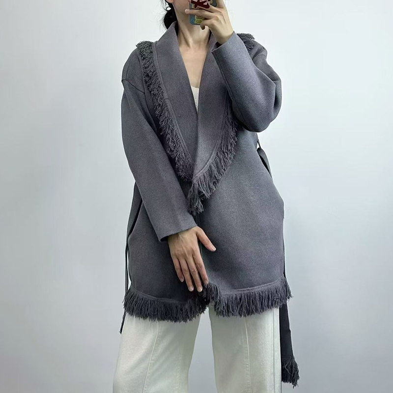 Ladies fringed long wool knit  - Wool Coat Peacoat 评论和价格